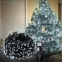 Eikuavons Lichterketten 200 LED, 20 m, Kaltweiß, 31 V, 8 Modi, IP44, mit schwarzem Kabel, mit 5 m Zuleitung, für Weihnachten