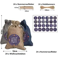 Vigevee Adventskalender Säckchen 24 Stück mit Zahlenaufklebern, wiederverwendbare Stoffbeutel zum Befüllen und Aufhängen
