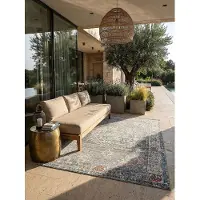 KADIMA DESIGN Outdoor-Teppich Niederflor Medaillon Polypropylen Grau 140x200 cm Terrasse Outdoor Vintage LIMMAT |