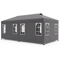 Costway Pop up Pavillon 3x6m, Partyzelt höhenverstellbar mit 6 Seitenwänden & Fenstern, Faltpavillon Gartenzelt mit Sonnenschutz Reflexstreifen Tasche