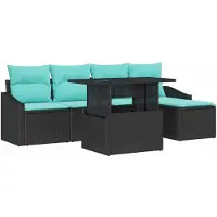vidaXL Gartensofa-set 6 stk. Schwarz und Blau Poly-Rattan