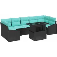 vidaXL Gartensofa-set 8 stk. Schwarz und Blau Poly-Rattan