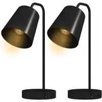 HOMCOM Tischlampen-Set, 2 Stück, mit USB-A/-C-Anschlüssen, Schwarz