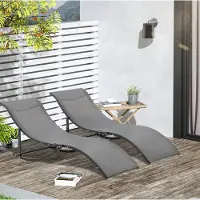 OKWISH Sonnenliege 2er-Set aus Aluminium und Texteline, Dunkelgrau, 165 x 61 x 63 cm, faltbar
