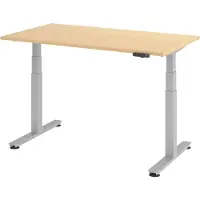 Bümö Schreibtisch elektrisch XDSM - Nachbildung Ahorn, Gestell: Silber, Größe: 140 x 80 cm