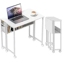 HOMCOM Schreibtisch Klappbar Kleiner 80 cm Klappschreibtisch mit Rollen Weiß