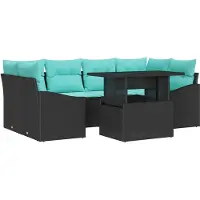 vidaXL Gartensofa-set 7 stk. Schwarz und Blau Poly Rattan
