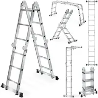 TecTake Aluminium Mehrzweckleiter 6in1, 4 x 3 Sprossen rutschfest, klappbar