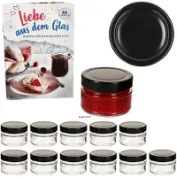 MamboCat 12er Set Marmeladenglas 106ml Einmachglas Deep TO70 Deckel Schwarz Heft