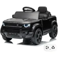 Vrooomy Land Rover Defender 90 Elektro-Kinderfahrzeug 12V 1 bis 5 Jahre – Akku-Kinderauto mit Fernbedienung, EVA-Rädern und 3-Punkt-Gurt – Akku-Fahrzeug mit funktionierenden Türen und MP3-Player – Schwarz