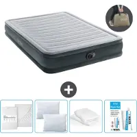 Intex Luftbett - 2 Personen - 152 x 203 x 33 cm - Grau - Inklusive Pumpe - Spannbettuch - Küssen - Reperaturset en Kissenschutz