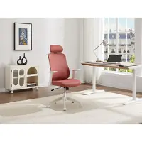 Vente-unique Ergonomischer Bürostuhl mit Kopfstütze – Stoff – Terrakotta und Weiß – ZYLIRO