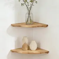 Markenlos Eckregal 2 Stück, hängend, Holz mit abgerundeten Ecken - ideal für Pflanzen