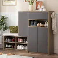 STILVORA Schuhschrank aus Spanplatte Grau 140x35x110 cm mit Sitzkissen
