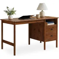 Idimex Schreibtisch BOSSA aus Massivholz, Kastanie Finish - Homeoffice Tisch mit Stauraum, Tisch aus massivem Kiefernholz mit 2 Schubladen, offene Nische, ideal für Homeoffice, Büro und Arbeitszimmer