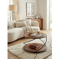 KADIMA DESIGN Couchtisch Sheesham Massivholz Metall, Rund, Stauraum, 58x58x35 cm