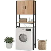 Relaxdays Waschmaschinenschrank Ablagen, Türen, Regal Waschmaschine, Trockner, Toilette HBT 170x64,5x27cm, natur/schwarz