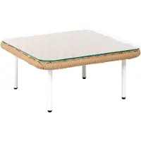 Beliani Couchtisch Hellbraun Stahl mit Glasplatte Rattangeflecht Quadratisch 60x60 cm Boho Outdoor Modul Loungetisch für Balkon Terrasse Garten