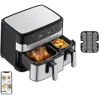 Tefal Dual Easy Fry & Grill EY905D, Heißluftfritteuse, 8,3 l, Doppel, Edelstahl, Berührung, Eigenständig