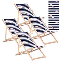Greenblue 4x Klassischer Liegestuhl aus Buchenholz GB183, Druckmotiv „Flaming"