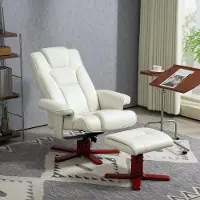 SUGIFT Relaxsessel mit Hocker, neigbare Lehne 135°, Liegesessel Kunstleder Schaukelfunktion, Cremeweiß | 84 x 84 x 104 cm | 150 kg | 2-teiliges Set