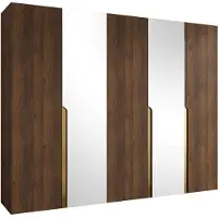 Mirjan 24 Kleiderschrank Mila 2 250 mit Spiegel, Schlafzimmer, Kleiderschrank, mit fünf Drehturen und mit drei Kleiderstange, Modern, Garderobenschrank (Farbe: Nuss Warmia + Gold)