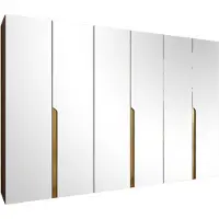 Mirjan 24 Kleiderschrank Mila 3 300 mit Spiegel, Schlafzimmer, Kleiderschrank, mit sechs Drehturen und mit vier Kleiderstange, Modern, Garderobenschrank (Farbe: Nuss Warmia + Gold)