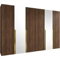 Mirjan 24 Kleiderschrank Mila 2 300 mit Spiegel, Schlafzimmer, Kleiderschrank, mit sechs Drehturen und mit vier Kleiderstange, Modern, Garderobenschrank (Farbe: Nuss Warmia + Gold)