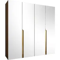 Mirjan 24 Kleiderschrank Mila 3 200 mit Spiegel, Schlafzimmer, Kleiderschrank, mit vier Drehturen und mit zwei Kleiderstange, Modern, Garderobenschrank (Farbe: Nuss Warmia + Gold)