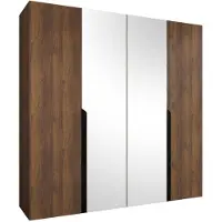 Mirjan 24 Kleiderschrank Mila 2 200 mit Spiegel, Schlafzimmer, Kleiderschrank, mit vier Drehturen und mit zwei Kleiderstange, Modern, Garderobenschrank (Farbe: Nuss Warmia + Schwarz)