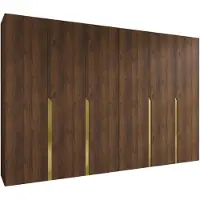 Mirjan 24 Kleiderschrank Mila 1 300, Schlafzimmer, Kleiderschrank, mit sechs Drehturen und mit vier Kleiderstange, Modern, Garderobenschrank (Farbe: Nuss Warmia + Gold)