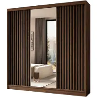 MargaretHadas24 240 cm Kleiderschrank Erika mit Lamellen und Spiegel Schwebetürenschrank Kleiderstange Garderobe (Farbe: Nuss Warmia, schwarz)