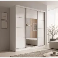 Fun-Möbel Schiebetürenschrank Schrank ALFA in Weiß- Tür Applikation Silber 200x215x61 cm