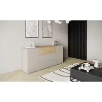 MINIO go for it MINIO Kommode BRELA 150 cm mit 2 Türen und 3 Schubladen - Kaschmirbeige / geölte Eiche