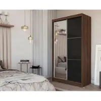 Masseno Schiebetürenschrank VITALE 120/216/61 cm Modern Kleiderschrank 2-türig mit Spiegel Nussbaumfarben