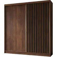 MargaretHadas24 200 cm Kleiderschrank Erika mit Lamellen ohne Spiegel Schwebetürenschrank Kleiderstange Garderobe (Farbe: Nuss Warmia, schwarz)