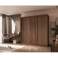 Masseno Schiebetürenschrank LAMELLO 240/216/61 cm Modern Kleiderschrank 3-türig Nussbaumfarben