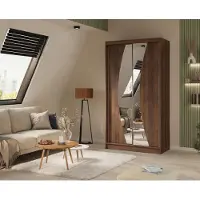 Masseno Schiebetürenschrank VOCE 120/216/61 cm Modern Kleiderschrank 2-türig mit Spiegel Nussbaumfarben