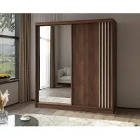 Masseno Schiebetürenschrank NELVIA 200/216/61 cm Modern Kleiderschrank 2-türig mit Spiegel Nussbaumfarben