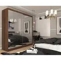Masseno Schiebetürenschrank BELLINA 200/216/61 cm Modern Kleiderschrank 2-türig mit Spiegel Nussbaumfarben