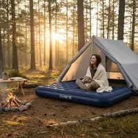Markenlos Luftmatratze für 2 Personen, 191x137x22 cm, beflockt, aufblasbar, bis 200 kg, blau, Camping Gästebett
