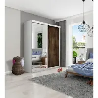 Inny producent Schwebetürenschrank 150 x 200 cm mit Spiegel – Moderner 2-türiger Schrank für Schlafzimmer oder Flur – Ausführung in dunkler Esche