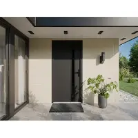 Vente-unique Eingangstür aus Stahl mit Glas H207 x B100 cm - Rauchig - Anthrazit und Schwarz - Stärke 68 mm - Türanschlag links BRAGA