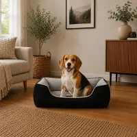 Belviona Hundebett, wendbares Hundekörbchen mit 2-in-1 Funktion, weich gepolstert & pflegeleicht, 80x60 cm, schwarz/grau