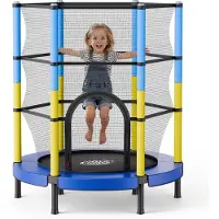 Vevor Trampolin Mini für Kinder mit 60 kg Tragkraft Sicherheitsnetz 140 cm, Gartentrampolin Outdoor/ Indoor, Ideales Weihnachts- oder Geburtstagsgeschenk für Mädchen und Jungen, Blau Gelb