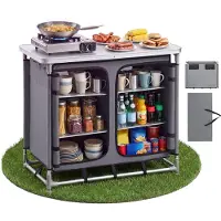 Vevor Klappbare Campingküche, Tragbarer Campingschrank mit 6 Ablagefächern, Tragetasche & MDF-Tischplatte bis 50 kg Tragkraft, Küchenstation für Picknick, Grillen, Partys, Camping & Wohnmobilreisen