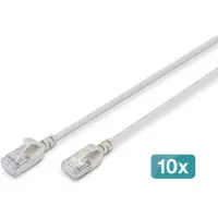 Digitus CAT 6A F-FTP Slim Patchkabel, Kupfer, LSZH AWG 32/7, Länge, 0,5 m, Grau, 10 Stk.