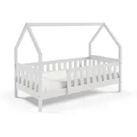 Masseno Kinderbett BELLA 80x160 cm mit Rausfallschutz, Einzelbett für Mädchen und Jungs, Hausbett für Kinder, Holz, Weiß