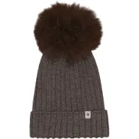 Huttelihut Mütze aus Merinowolle mit Alpaka-Bommeln, Brown Melange, 54
