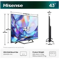 Hisense 43 '' A7DS | Hi-QLED Smart TV 4K 60 Hz, 109,2 cm (43"), 3840 x 2160 Pixel, DLED, Smart-TV, WLAN, Schwarz